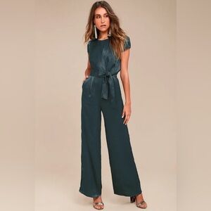 Dark Green Satin Wide-Leg Jumpsuit
